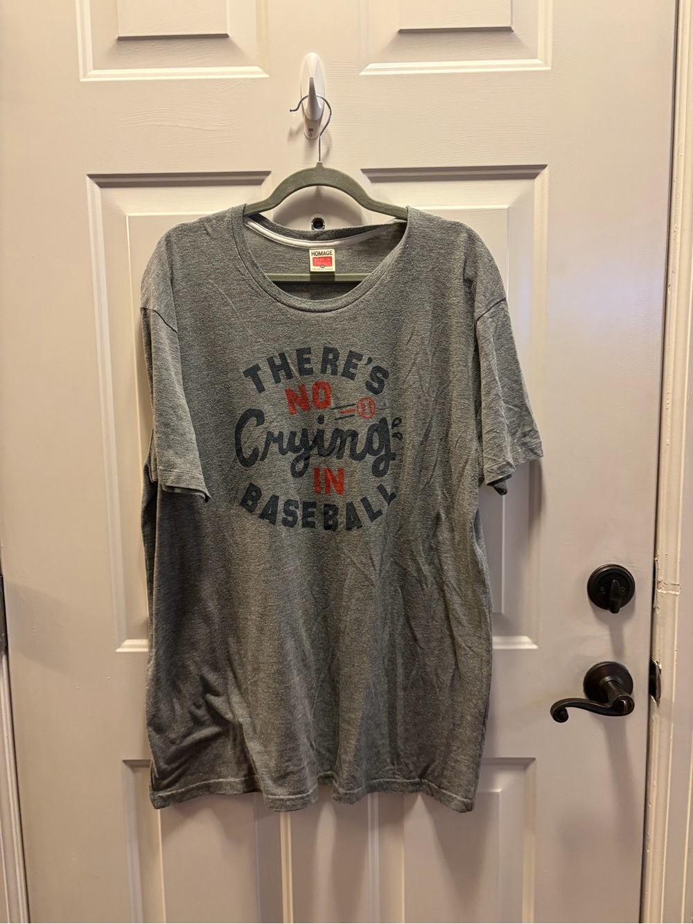 HOMAGE Gray Short-Sleeve Tee with Red & Navy Baseball Graphic